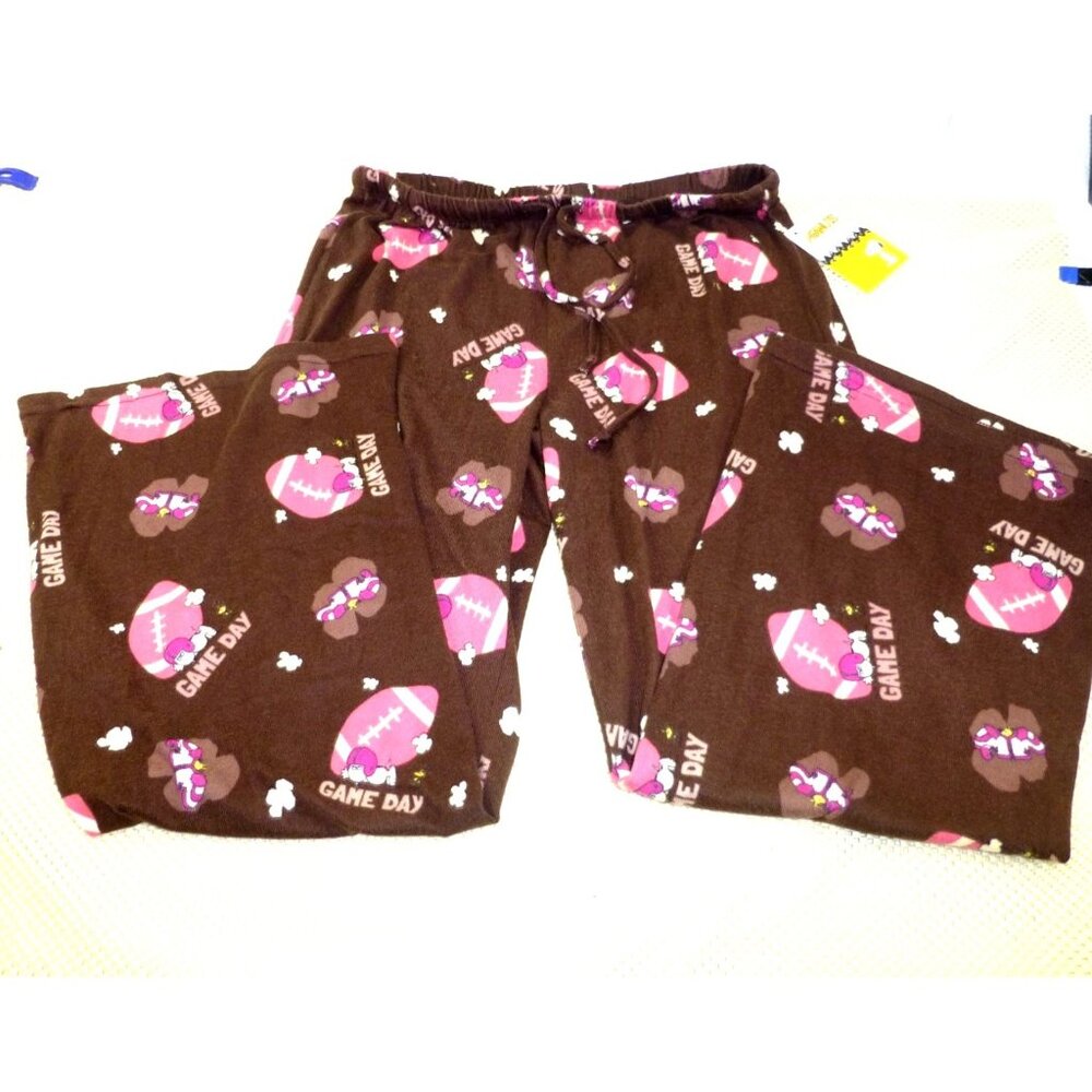 NWT Peanuts Snoopy Game Day Pajama Pants XL Brown/Football Print Lounge Sleepwea